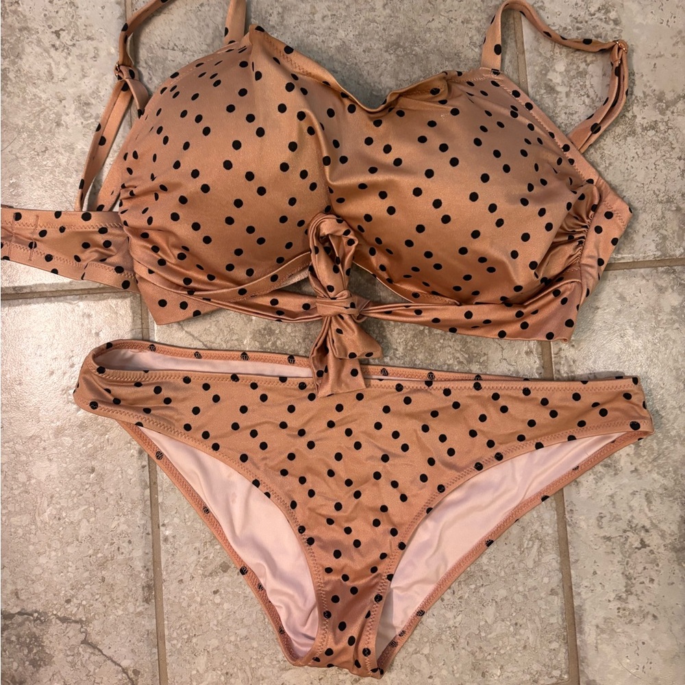 Shade & Shore Tan and Black Polka Dot Bikini